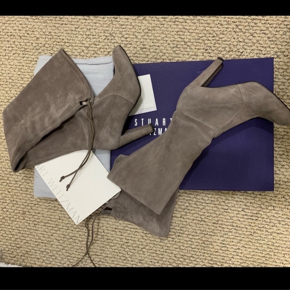 Highland Block Heel Gray Suede Over The Knee Boots - Picture 5 of 6